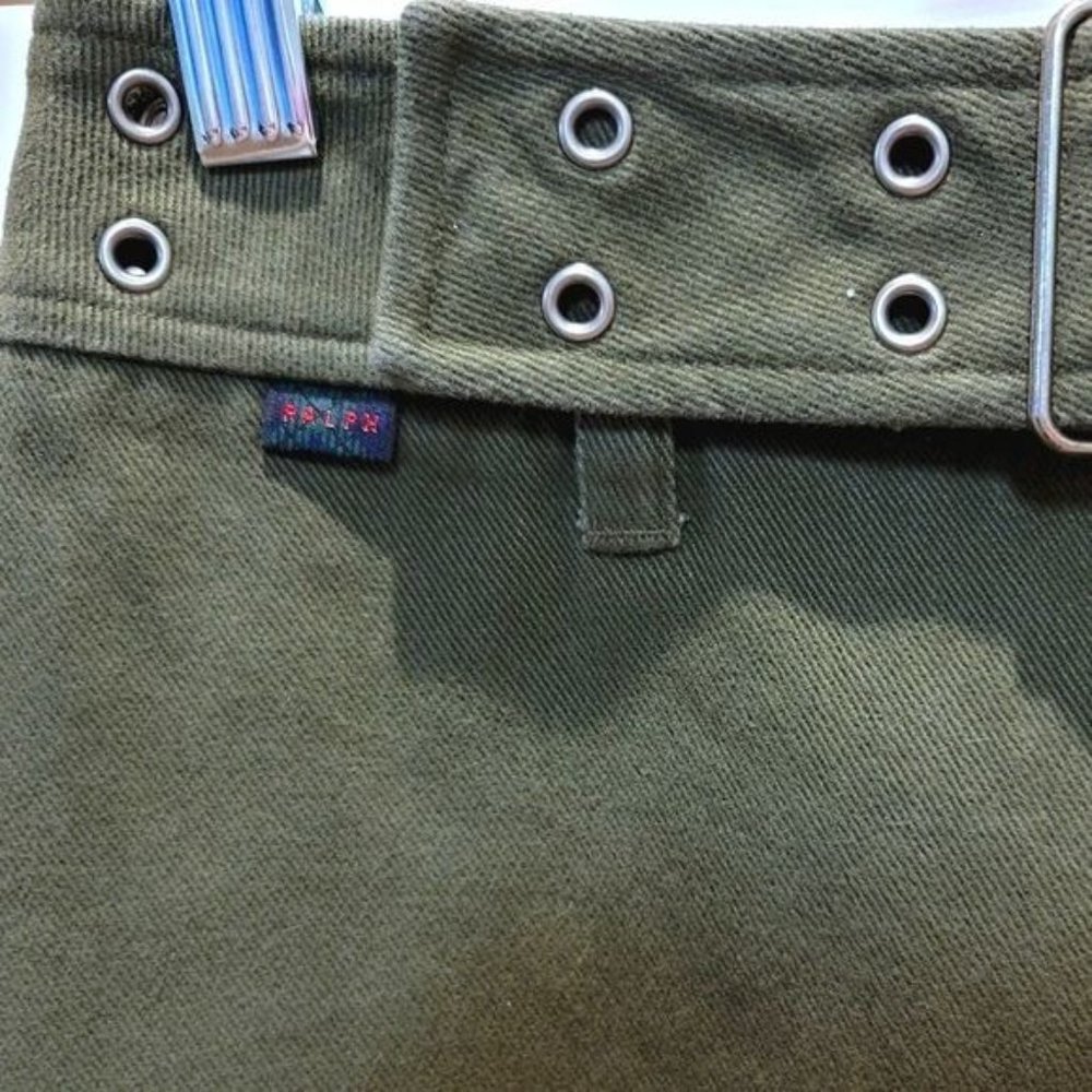 Vintage Ralph by Ralph Lauren Mini Skirt Army Green Cotton Denim Moto Size 12 - Picture 4 of 10